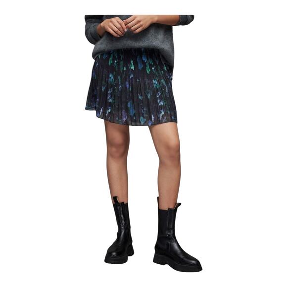 AllSaints skirt Cora Alva pleated blue black metallic size 10